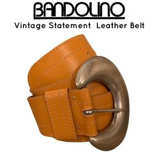 Bandolino Vintage Leather Belt - Orange and Silver